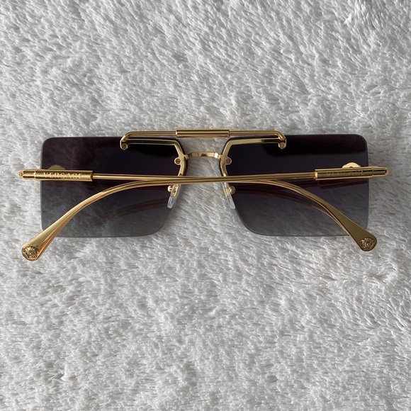 Versace Rectangular Rimless Sunglasses (Gold/Gray) - Picture 11 of 13